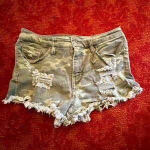 Camo Jean high rise shorts